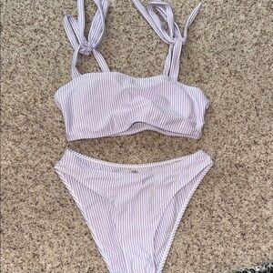 Striped Light Purple Bikini Set with Tie Straps